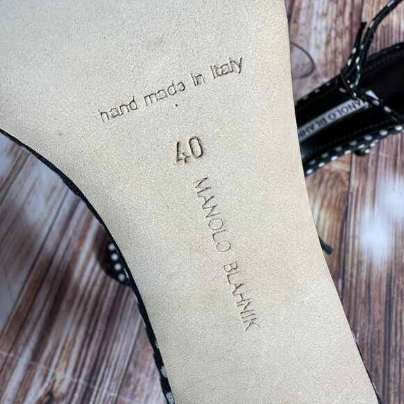 Manolo Blahnik CHAOS Sz EU 40 US 10 Black White Polka Dot High Heel Sandal Shoes - Picture 9 of 11